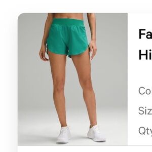 Lululemon Fast and Free Reflective High Rise Shorts